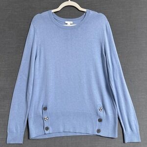 J Jill Sweater Medium Blue Pullover Knit Cotton Tunic Casual Classic Fall Office